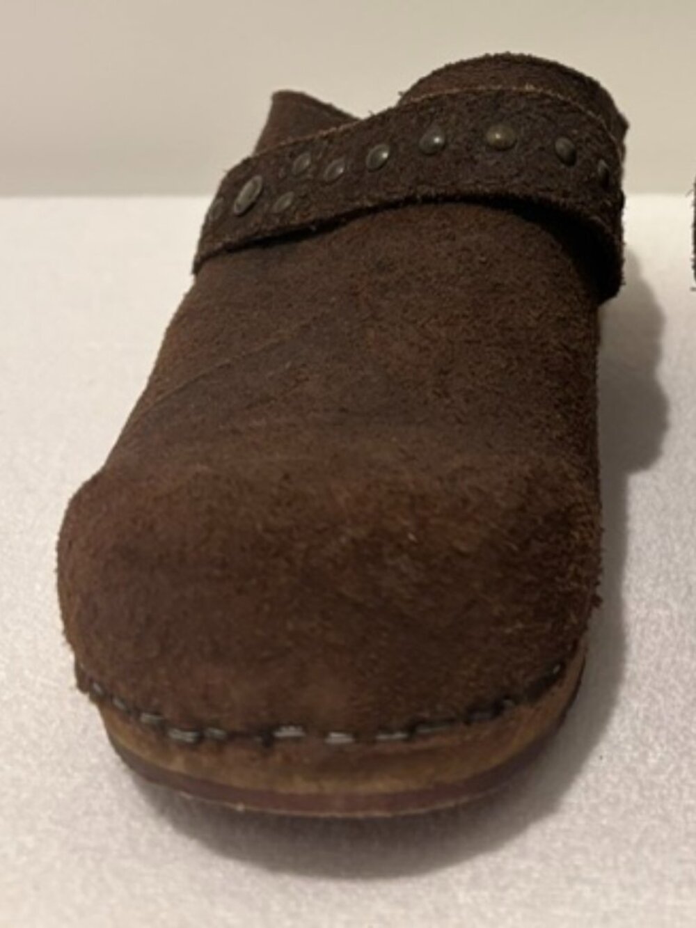 Sanita Brown Leather Clogs with Wood Heel - 38